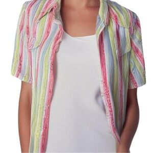 Alfred Dunner 2 Piece Floral Striped Button up Short Sleeve Shirt